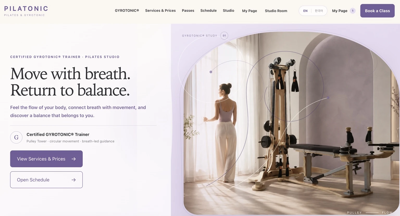 PILATONIC movement studio homepage
